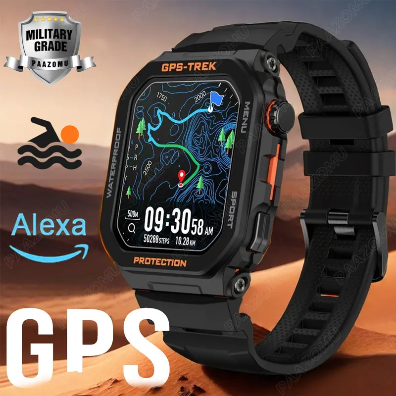 New Smart Watch Men Outdoor Sports Bluetooth Call GPS  Trajectory Alexa Voice IP68 Health Monitor Smartwatch For CASIO Style