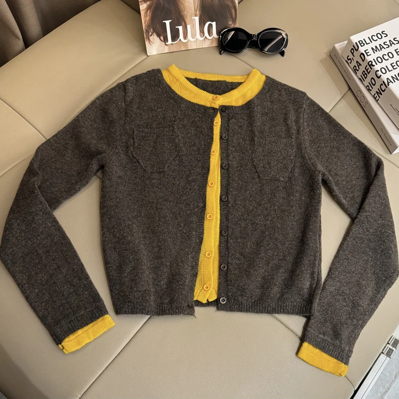 

Faionable Knitted Sweater Women's Spring Autumn New Sle Two-Piece Top Ele Design High-End Feeling Button-Up Long Sve