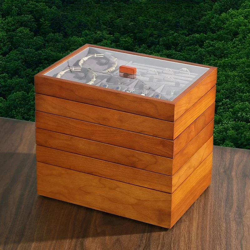 

Solid wood jewelry tray with lid, necklace, ring, earring, jewelry display tray, exquisite anti-oxidation jewelry box