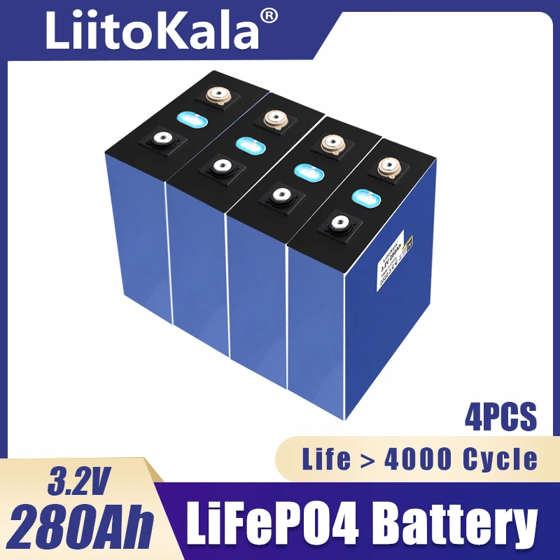 4pcs LiitoKala 3.2V 280Ah LiFePO4 Cells for 12V 24V 36V 48V 280Ah Lifepo4 Battery Home Solar Energy Storage With Bus Bars