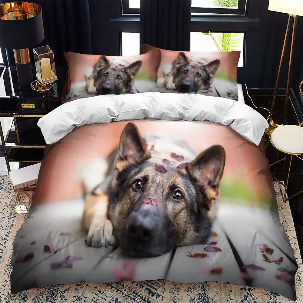 

German Shepherd Duvet Cover Set Set King/Queen Size Purebred Hound Animal Bedding Set Kids Cute Dog Puppy Polyester Quilt Cover