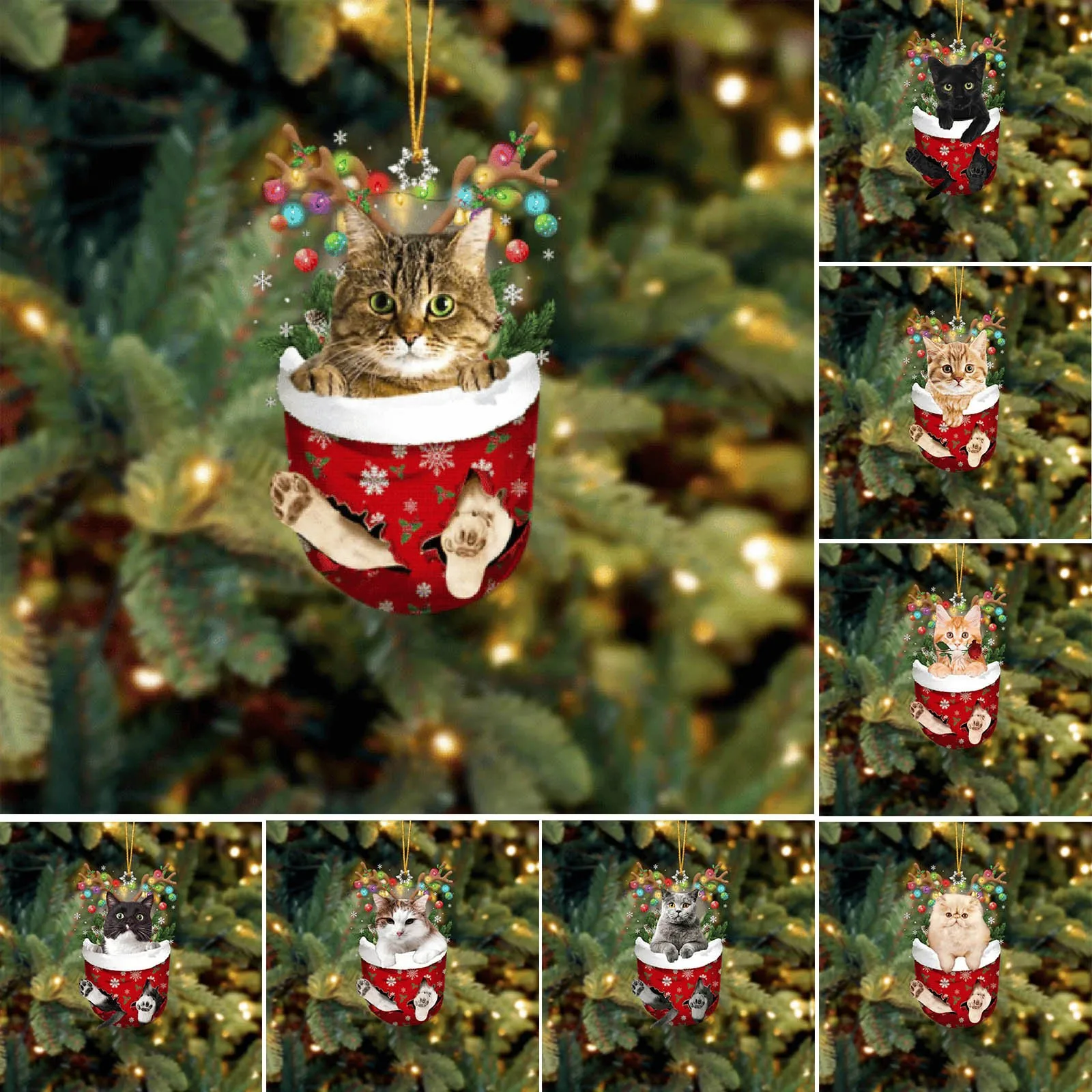 Cartoon Cute Cat Hanging Decoration Xmas Tree Pendant Christmas Decorations Home Party Supplies Car Decor Gifts