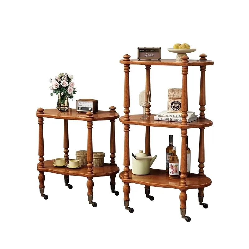 

Medieval style trolley retro living room sofa mobile coffee table solid wood tea table small apartment side rack
