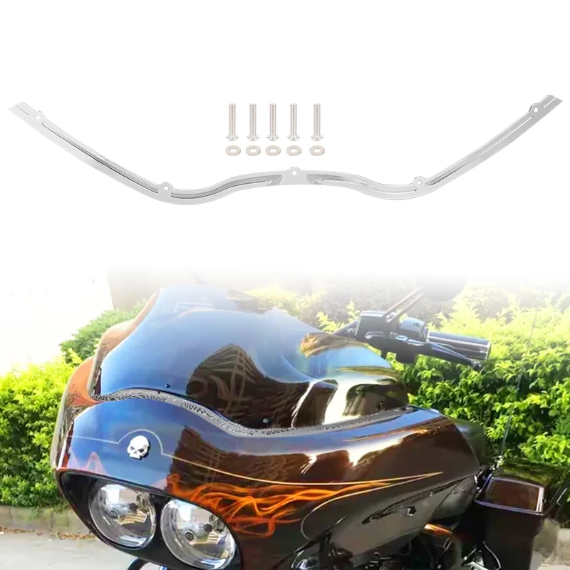 Motorcycle Chrome Batwing Fair Windshield Windscreen Trim For Harley Road Glide FLTR FLTRX 1998-2013
