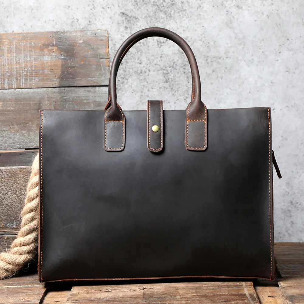 S.WORKER Handgefertigte Vintage-Leder-Aktentasche | Einfache Herren-Business-Handtasche 14" Laptop-Tasche – Detail 7