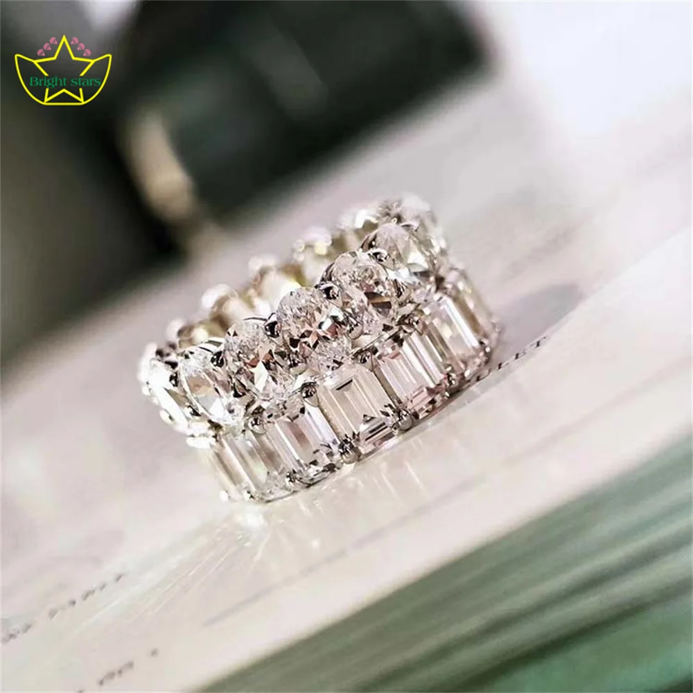 

Bright Stars S925 sterling silver gold-plated INS-style square diamond rings egg-shaped row diamond ring