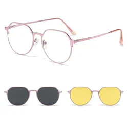 3 in 1 Polarized Sunglasses Men Magnetic Clip On Glasses Metal Frame Optical Prescription Eyeglass Magnet Eyeglasses Clips