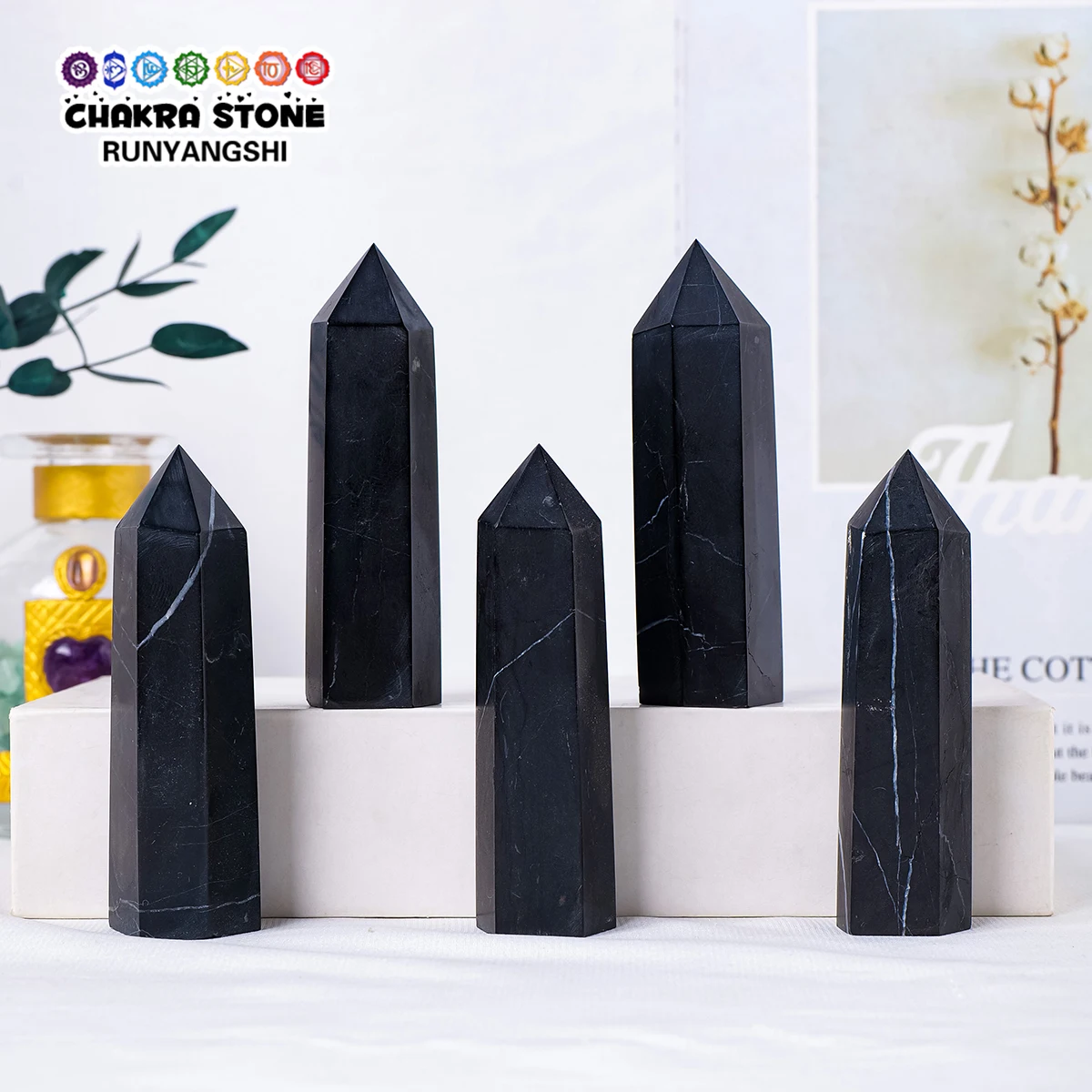 Piedra de Shungita de cristal Natural, punto de cristal Hexagonal, espécimen Mineral de roca de alta calidad, decoración del hogar, regalos de colección, 1 ud.