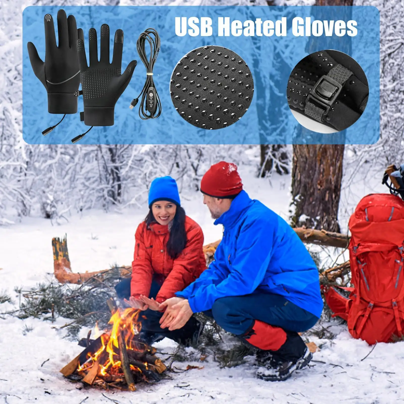 

USB Heated Gloves Waterproof Thermal Mitts With Adjustable Temperature For winter Outdoor Work Running Skiing Fishing Driving