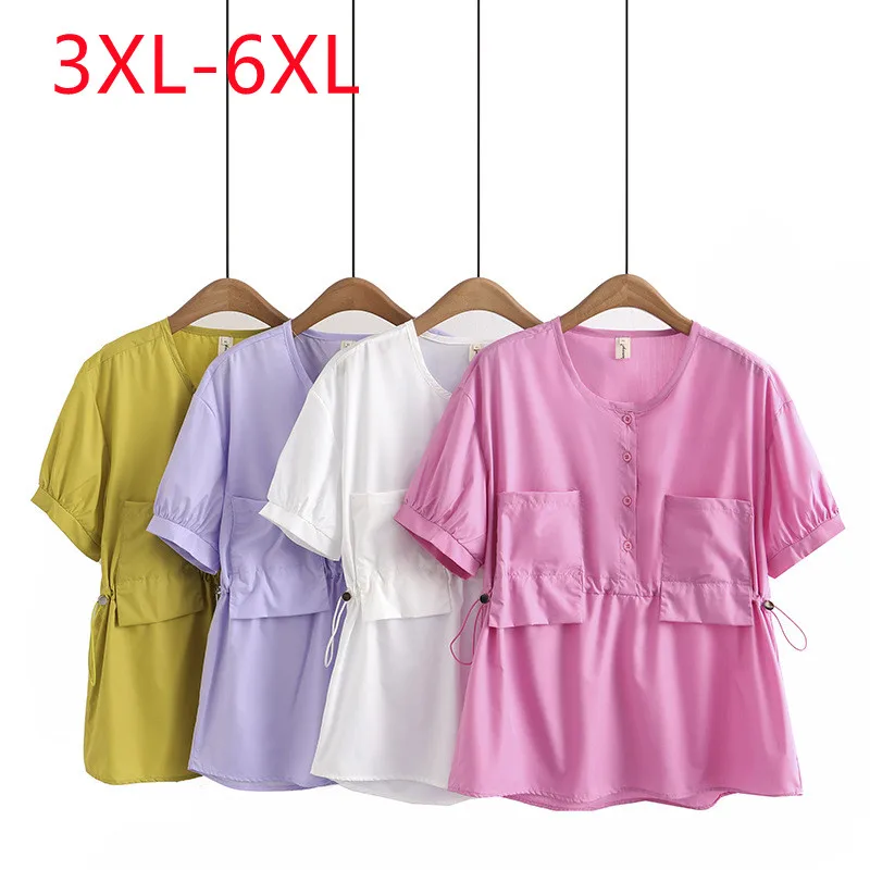 Camiseta rosa de manga corta con cuello redondo para mujer, Tops de talla grande para primavera y verano, 3XL, 4XL, 5XL, 6XL, novedad de 2023