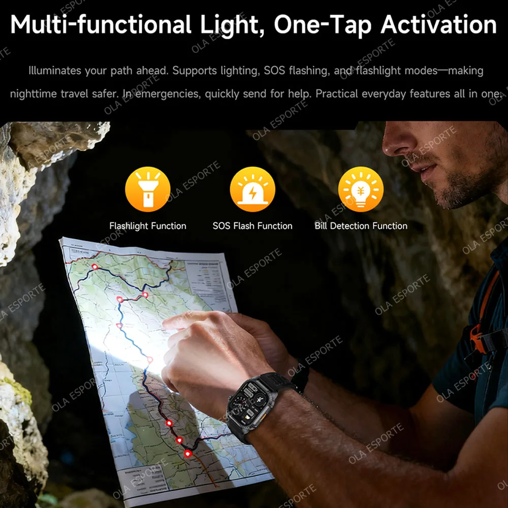 2025 نظام تحديد المواقع العسكري ساعة ذكية الرجال مصباح يدوي الارتفاع مراقبة الجوية بلوتوث دعوة الرياضة في الهواء الطلق الساعات الذكية #6