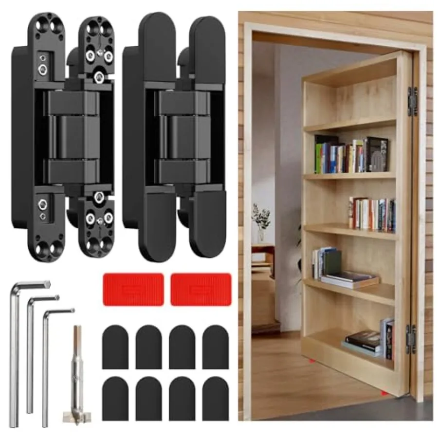 

Ultra-Quiet Hidden Door Hinge, 3D Micro-Adjustable for Flush Hidden Doors and Cabinets, 177 lbs Capacity, 180° Silent Swing, Su