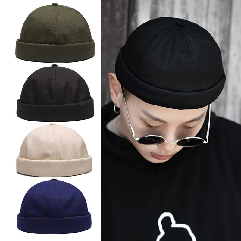 

New Spring Brimless Hats Hip Hop Beanie Skullcap Street Knitted Hat Women Men Acrylic Casual Solid Pumpkin Portable Melon Cap