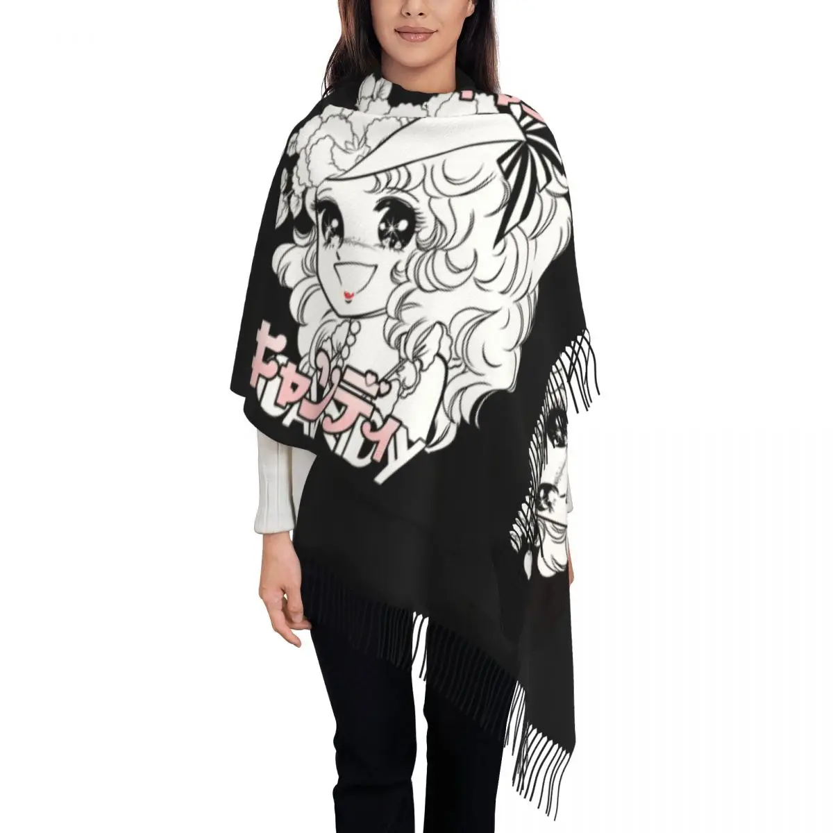 

Luxury Kawaii Candy Candy Candice Tassel Scarf Women Winter Warm Shawls Wraps Female Anime Manga Scarves