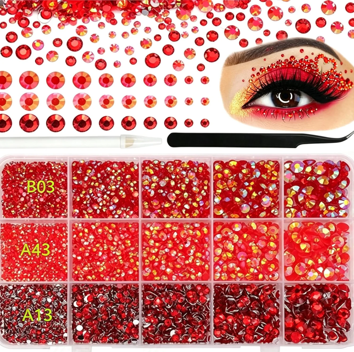 2/3/4/5/6mm Red Flatback Resin Rhinestones for Crafts/Bedazzling Gems Jewels DIY Mugs Tumblers Bottles Clothing Shoes Nail Art