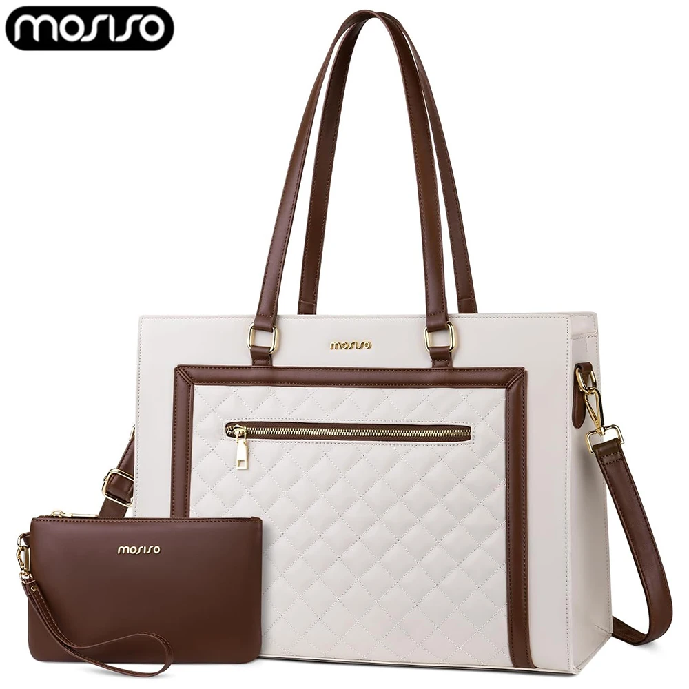 

Laptop Bag 15.6 inch PU Leather Tote Bag Large Capacity Business Office Notebook Shoulder Bags Teacher College Women's Handbag