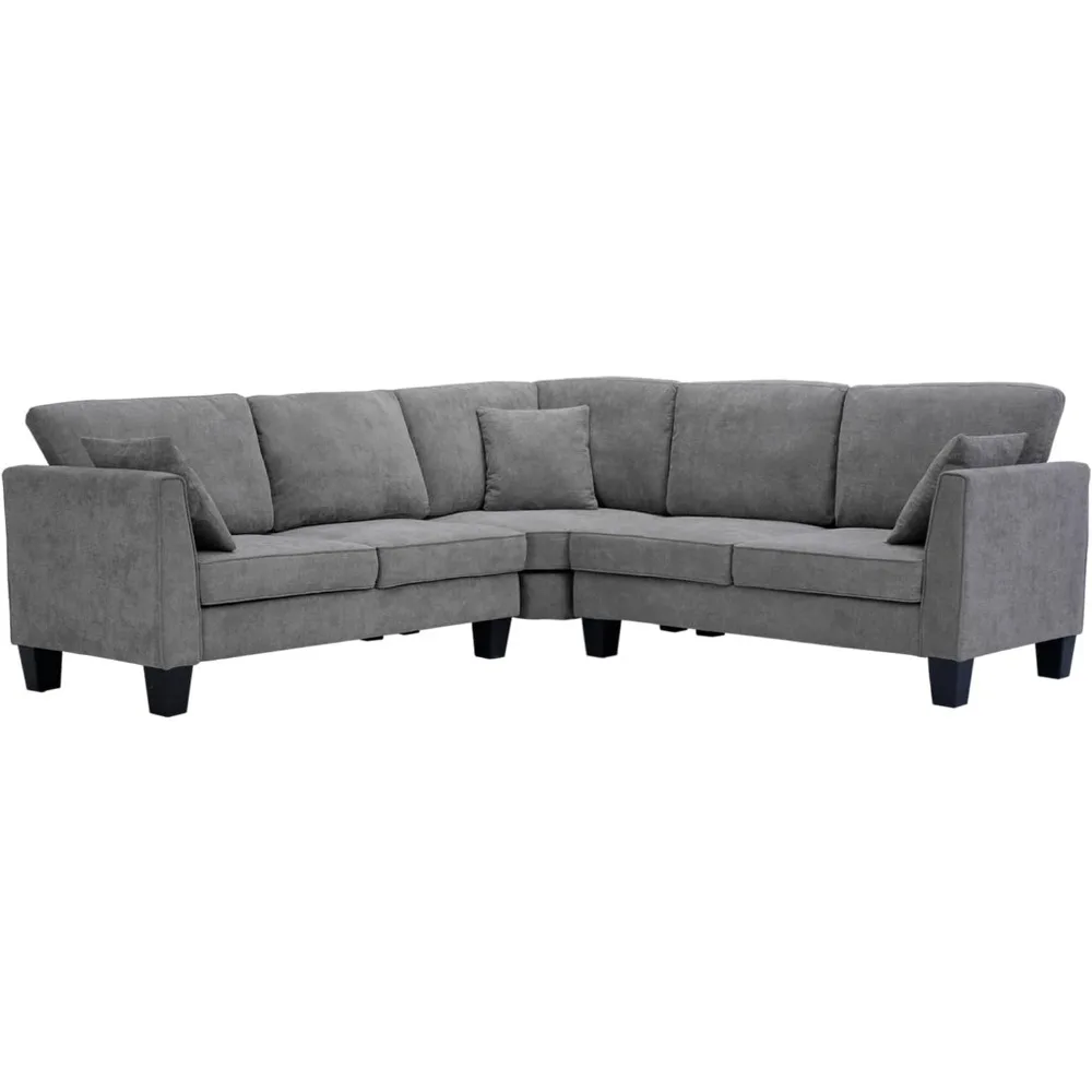 Rozkładana sofa segmentowa Sofa w kształcie litery L do salonu, dwustronna narożna sofa segmentowa Mała w kształcie litery L, szara