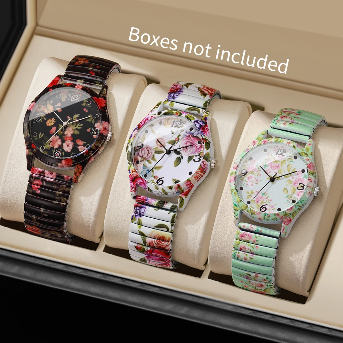 3pcs/set Women's Printed Watch Fashion Casual Digital Scale Dial Temperament Elegant Printed Quartz Watch Combination Set No Box