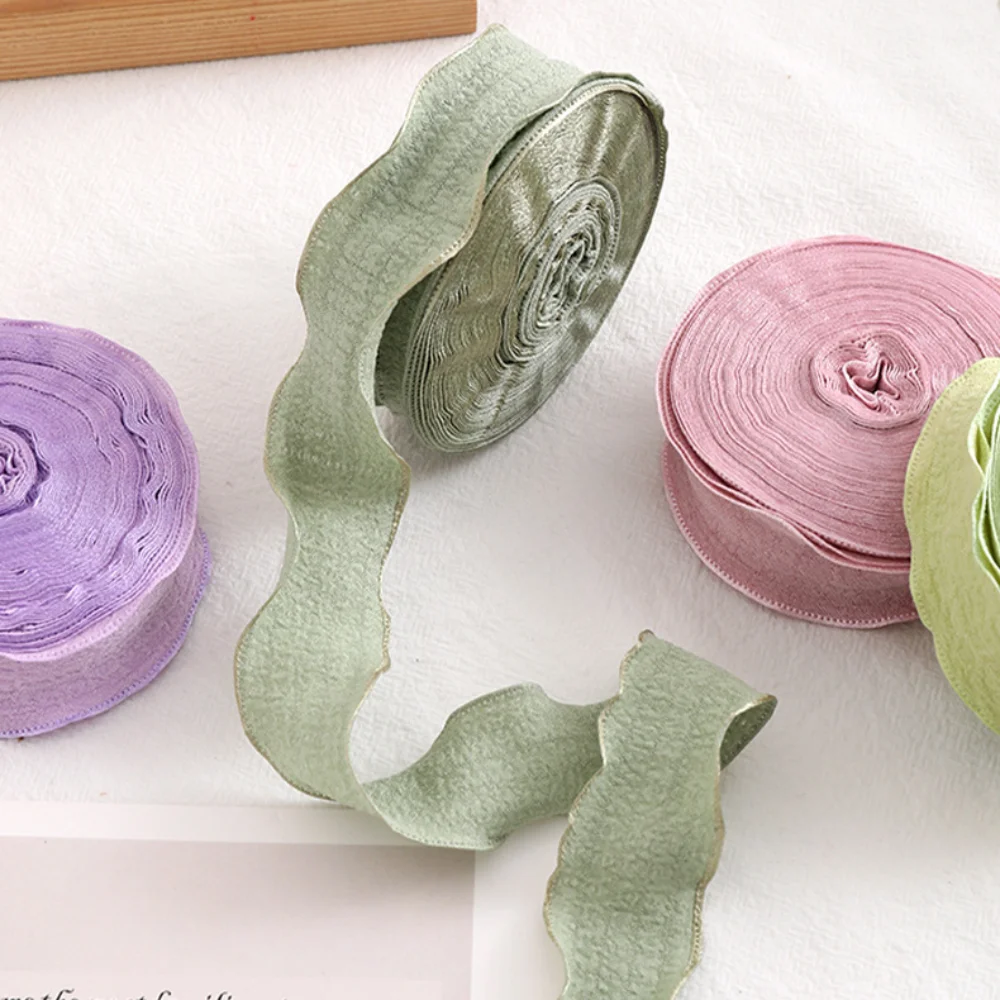 New 10 Yards Fishtail Yarn Ribbons 2.5cm Wave Edge Pleated Gifts Packaging Material Gift Wrapping Bouquets Chiffon Ribbon