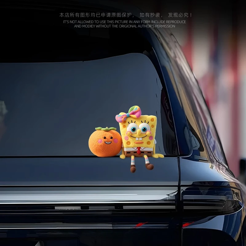 Kawaii SpongeBob SquarePants ملصقات السيارات الكرتونية الإبداعية زجاج النافذة ملصقات الزخرفية مناسبة لتغطية الخدش