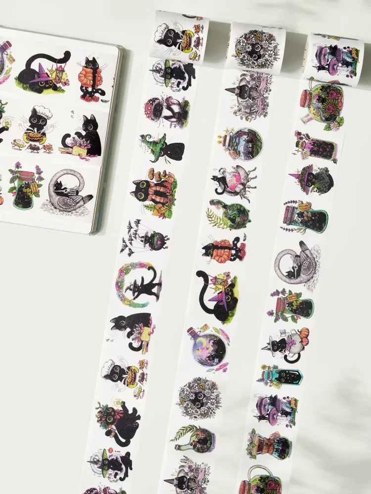 Imagem -02 - Moon Shadow Cat Trace Papel Temático de Halloween Washi Tape Cortado Fairy Tale Journal Estilo Grotesco wt