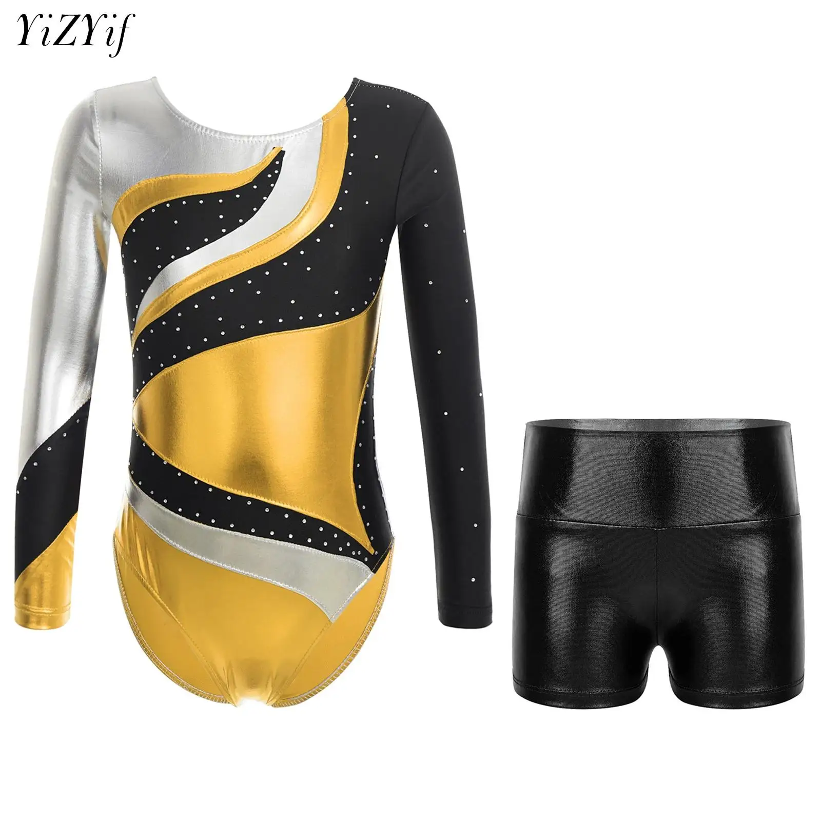 

Kids Girls Gymnastics Rhythmic Jersey Ballet Dance Outfits Acrobatics Figure Skating Leotard with Shorts Set Bodysuit Jumpsuit