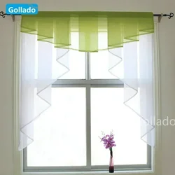 Stitching Colors Tulle Window Curtain for Bedroom, Fashion Pleated Design Sheer Kitchen Curtain