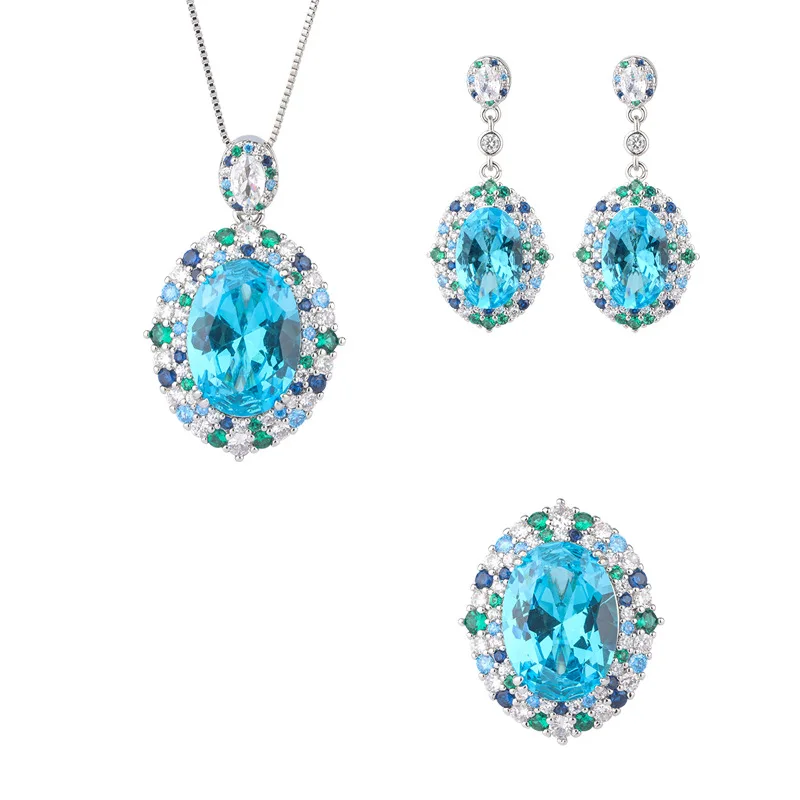 Jewelry Gold Plated Aquamarine Suit Denier Shaped Birthday Gift Main Stone 13*18 8*12