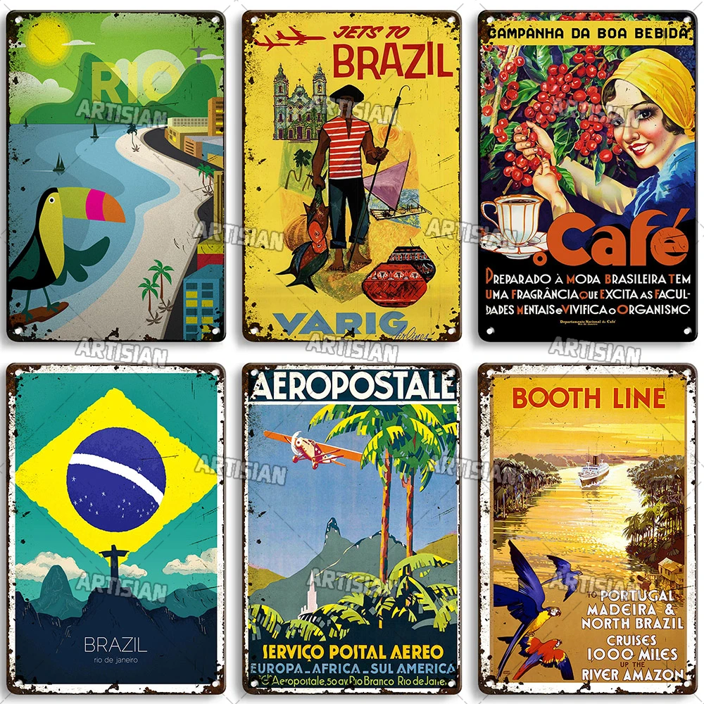 ARTISIAN Nostalgic Brazil Metal Poster Vintage Travel Metal Tin Sign Decorative Plate Home Bar Studio Wall Decor Metal Plaque