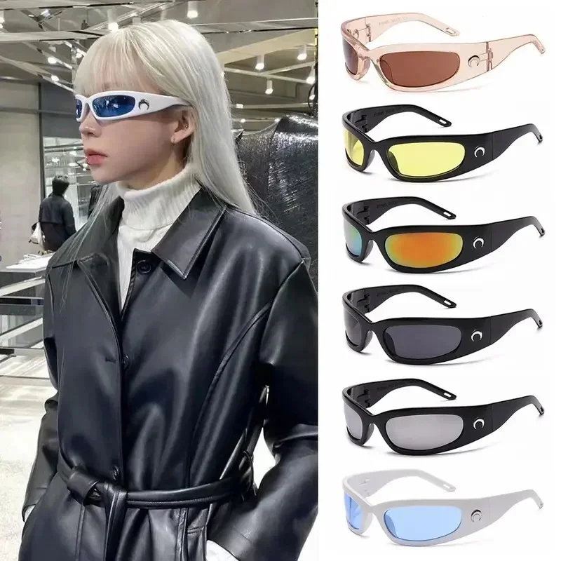 1-4pcs Trendy Designed Moon Rectangular Sunglasses Women Men Outdoor Cycling Sports  Sunglass Vintage Hip Hop Punk Sun Glasses