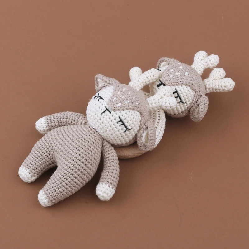 Baby Toy Cotton Crochet Deer Stuffed Animal Soft Knit Toy for Infants