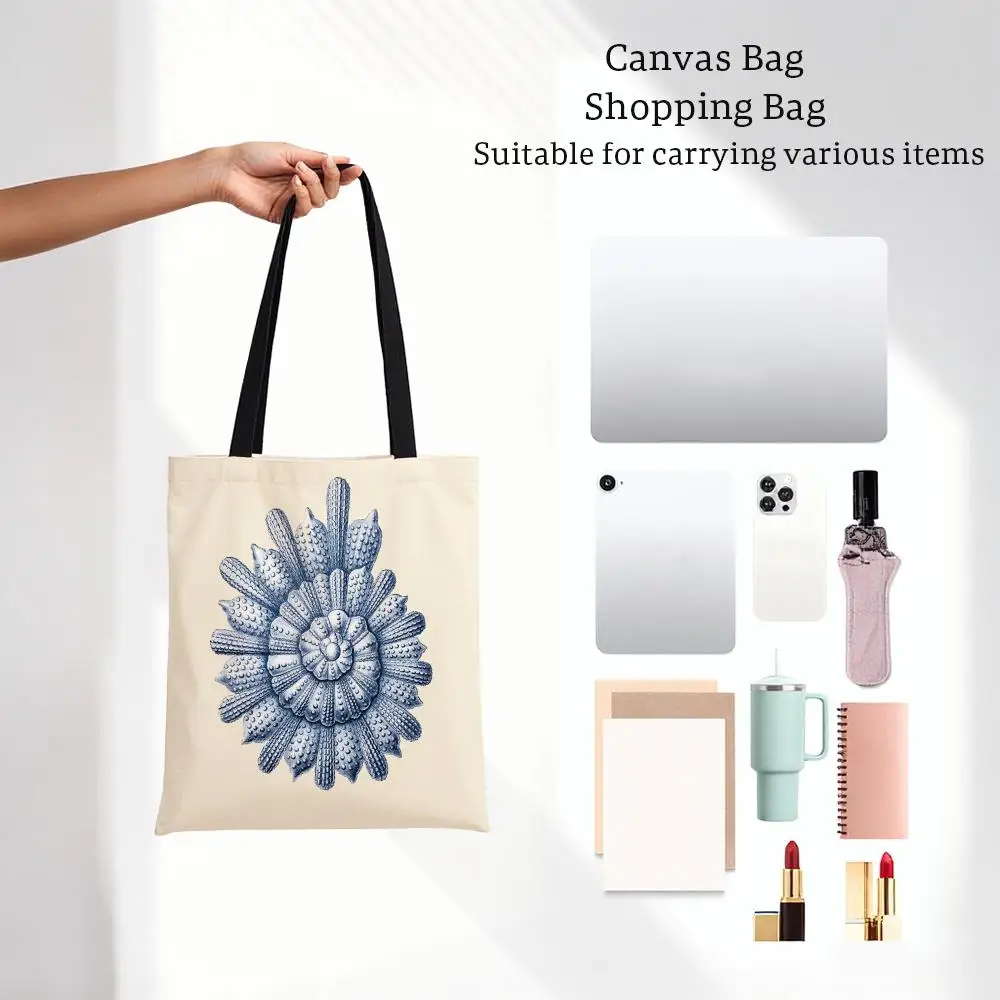 Colorful B-Blue Sea Creature Coral Shrimp Storage Bags Lightweight Printed Canvas Bag Portable Daily Shopping Shoulder Bag