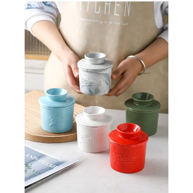 150ml Ceramic Butter Keeper Crock for Counter,Fresh Spreadable French Cheese Organizer with Water Line,Storage Dish Container