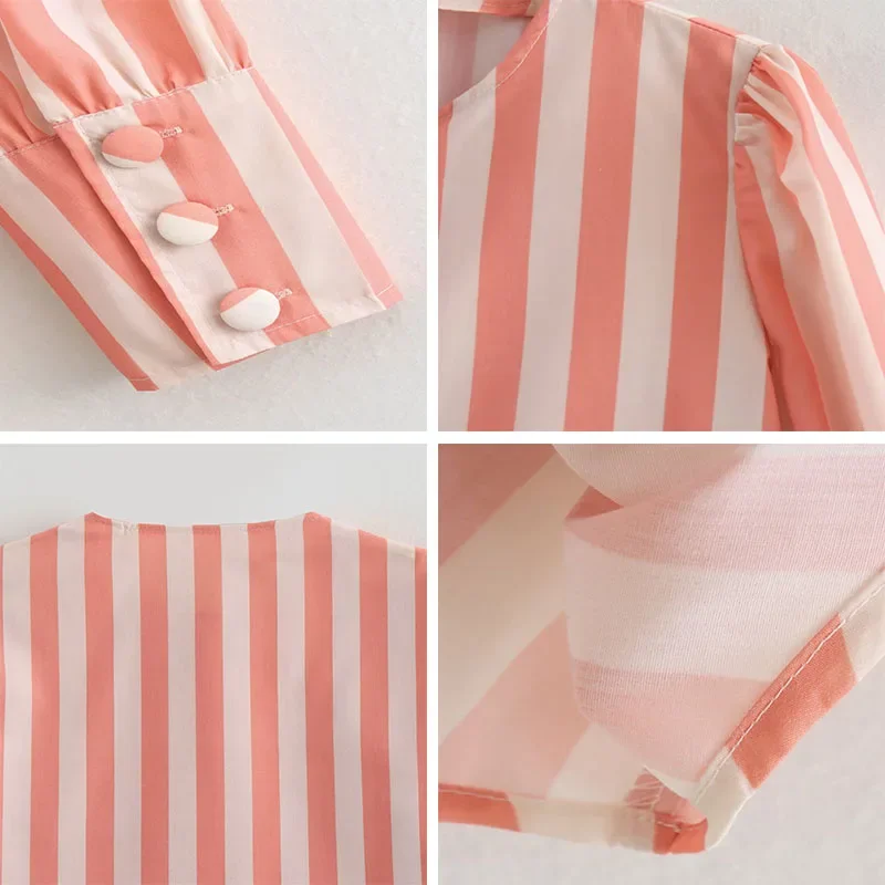 Camisa a rayas de manga larga para mujer, blusa holgada informal y elegante con cuello redondo, Estilo Vintage, primavera y otoño, 2024