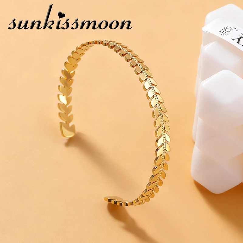 

Stainless Steel Leaf Shape Jewelry Set For Women, Gold Open Ring Bracelet Drop Earrings Set Fashion Party Statement Jewelry Gift