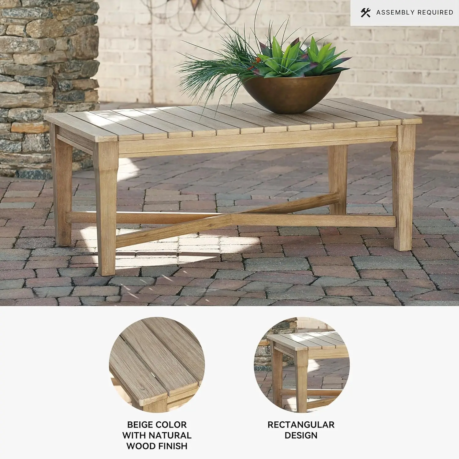 [New Arrival!]Outdoor Eucalyptus Carter Hall Patio Coffee Table, Beige