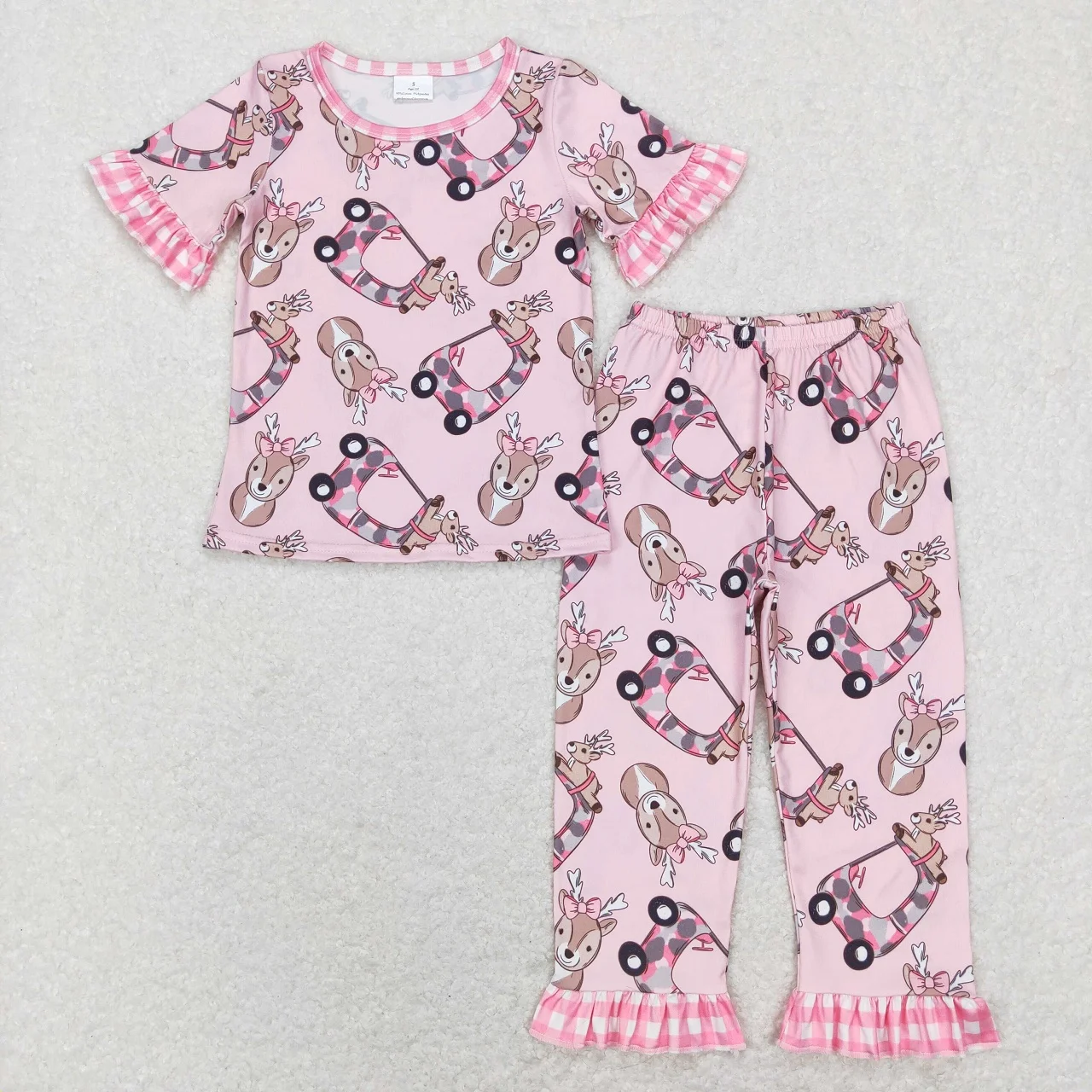 Wholesale Children Nightclothes Kids Toddler Short Sleeves Deer T-shirt Pants Matching Baby Boy Girl Set Infant Pajamas Outfit