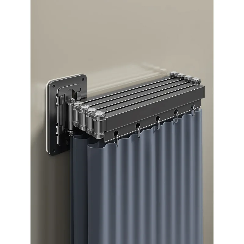 

Folding shower curtain rod curved L-shaped u-shaped rod nail-free clothes drying rod hanger aluminum alloy bathroom