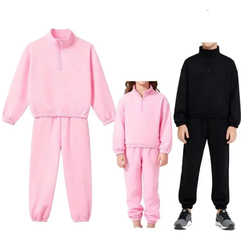 

8-12 Years Children Boys Girls Outdoor Hiking Climbing Sportwear Solid Color Sport Set Autumn Long Sleeve Pullover and Pants