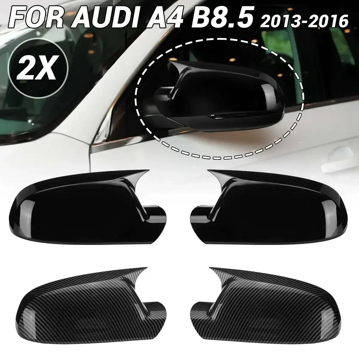 2PCS Side Wing Mirror Cover For Audi A4 S4 B8 B8.5 8K FSI TFSI TDI 2013-2016 Add On Rear View Mirror Cap Cover Car Accessories