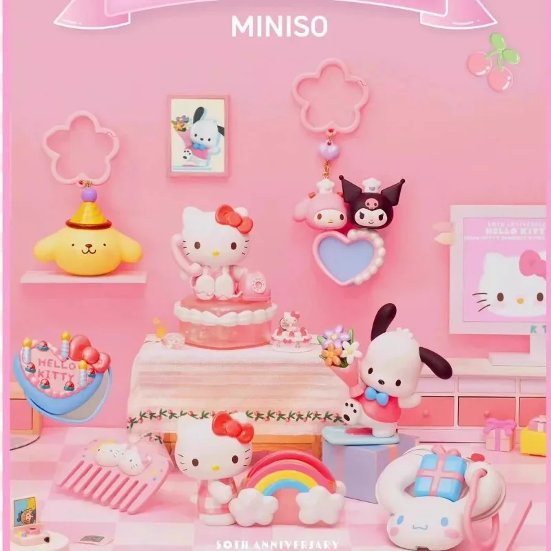 

MINISO Sanrio, Hello Kitty 50th глухая коробка Hello Kitty модель Украшение загадочная коллекция сюрпризов Рождественский подарок