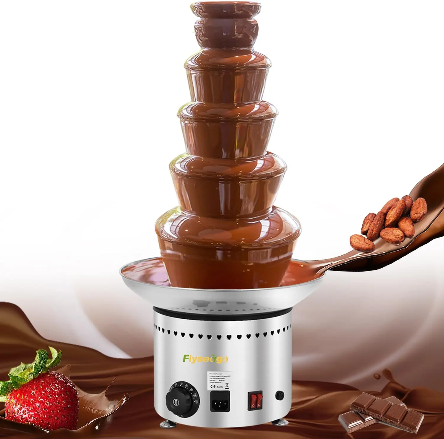 

Chocolate Fountain 5 Tiers 13.2 Lbs Nacho Cheese Fountain Stainless Steel Hot Fondue Fountain Machine for Bakery, Par