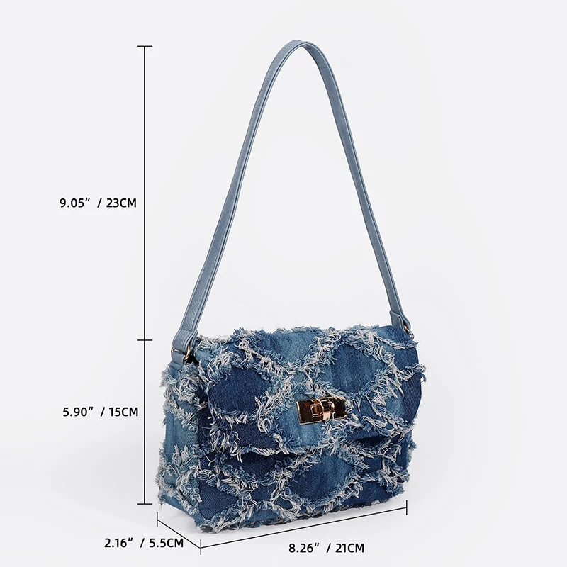 Women\'s Crossbody Bag Mini Pattern Denim Raw Hem Detail Shoulder Bag Quality Trendy Denim Bags Handbags For Women 2024 New