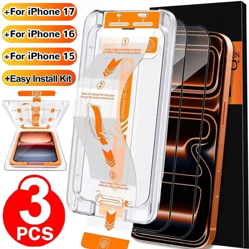 

1-3PCS Tempered Glass Screen Protector for iPhone 17 16 15 Pro Max 17Air Easy Install Anti Scratch Bubble Free Protective Film