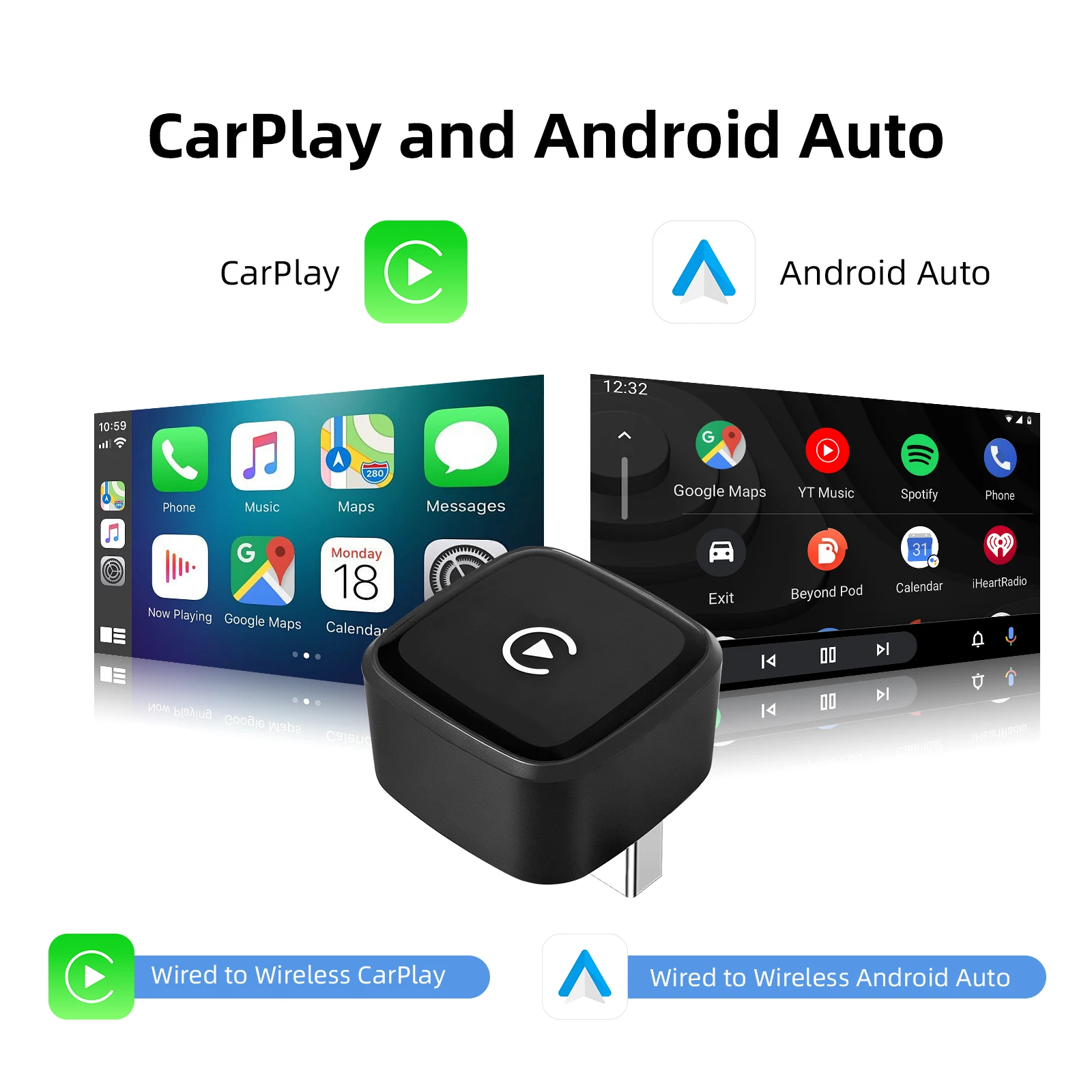 Ezonetronics 2 in 1 Wired to Wireless CarPlay Android Auto Adapter for OEM Car Stereo With USB Dongle Mini Box Plug and Play
