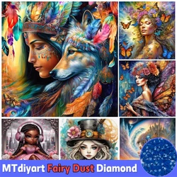 Fairy Dust Fantasy Indian Butterfly Woman Wolf And Music Girl 5D DIY Diamond Painting Full Drill Mosaic Cross Stitch Kit