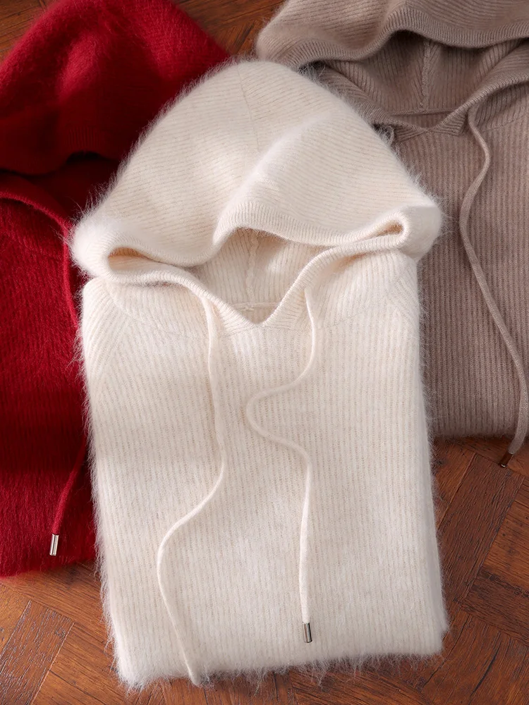 TLOML Maglione da donna in cashmere visone 100% pullover con cappuccio autunno inverno morbido caldo sciolto visone cashmere maglieria stile casual top