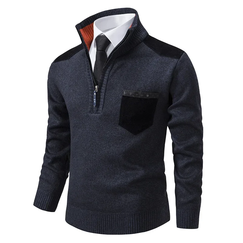 

2023 Autumn/Winter New Men's Stand Up Collar Pullover Fashion Casual Solid Color Thickening