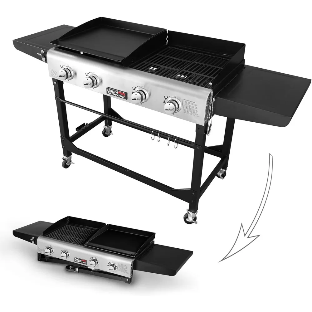 urner Gas Grill and Griddle Combo with Cover, 48,000 BTU, Flat Top Propane Grill Griddle Combo with Fol