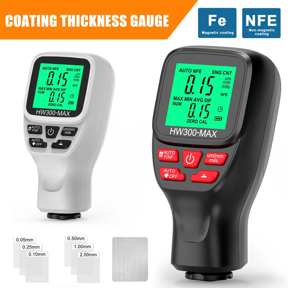 HW-300 Fe and NFe probe Measuring Tools Car Paint Coating Thickness Gauge Electroplate Metal Coating Thickness Tester 0-2000um